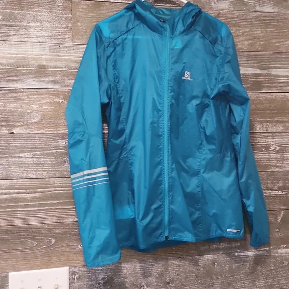 Salomon Teal Hooded Windbreaker Jacket NWT Large - Picture 3 of 8